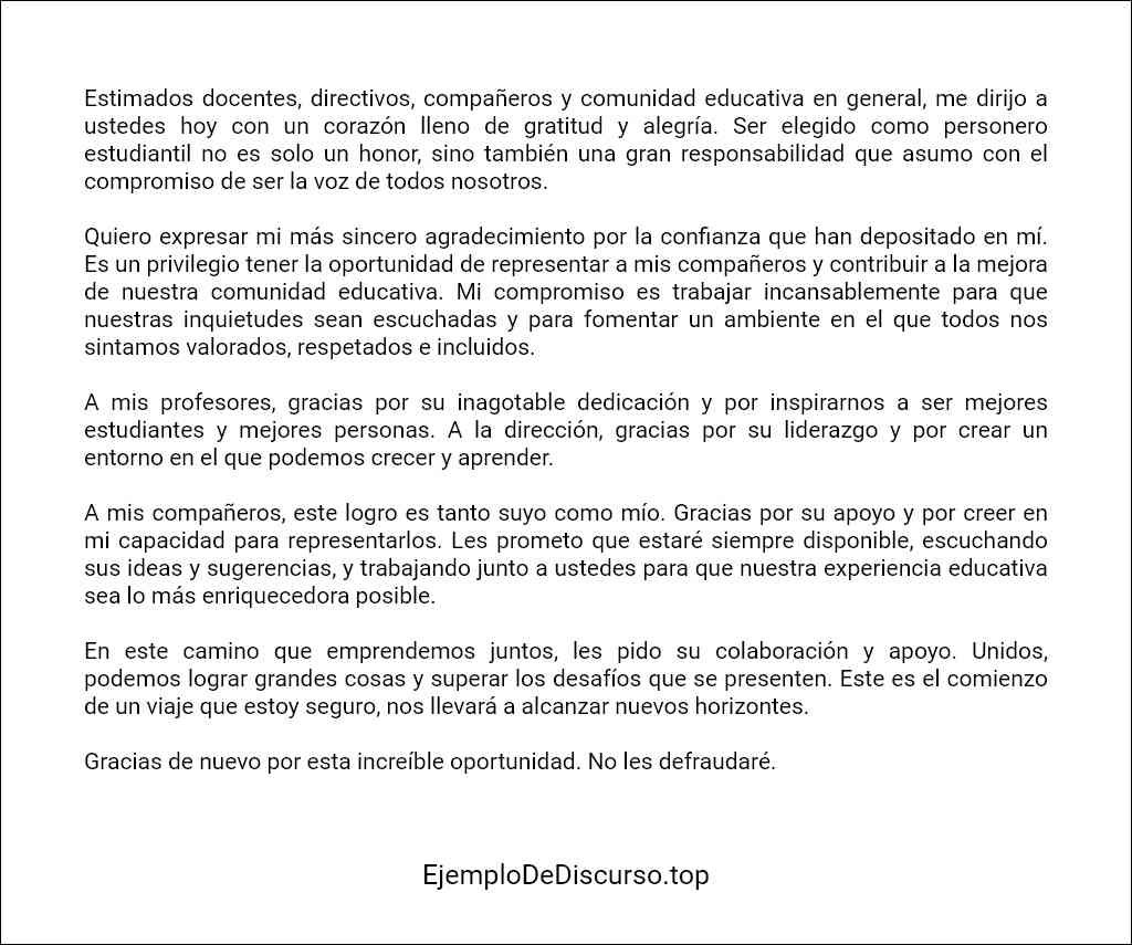 Discurso de agradecimiento personero estudiantil modelo