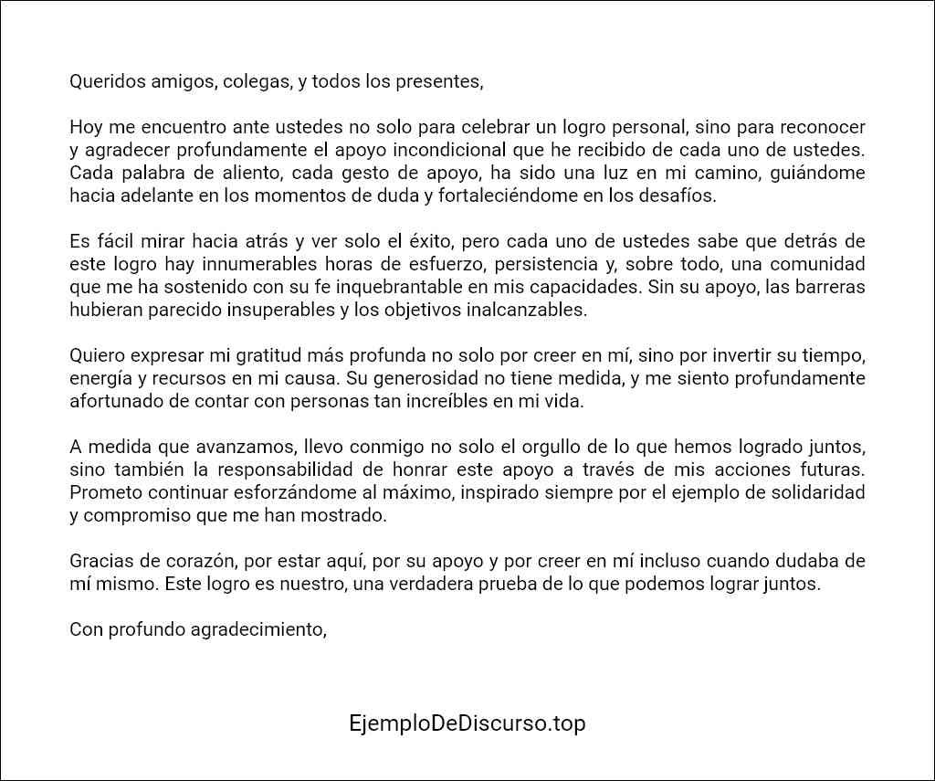 Discurso de agradecimiento por apoyo ejemplo