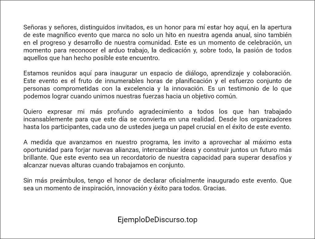 Discurso de inauguración de un evento ejemplo