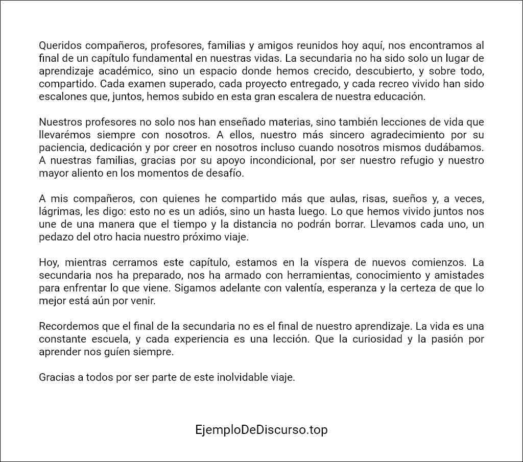 modelo de Discurso de despedida de secundaria por un alumno