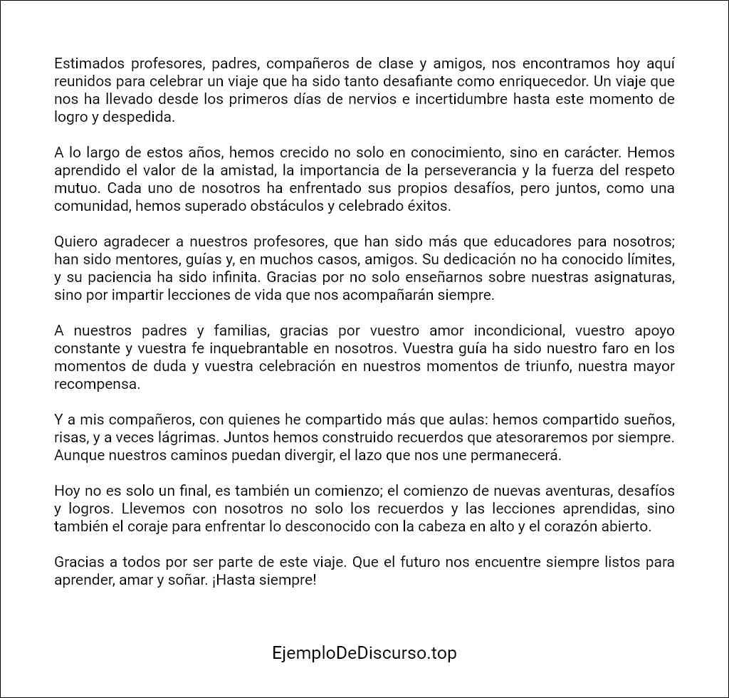 Discurso de despedida de secundaria por un alumno ejemplo