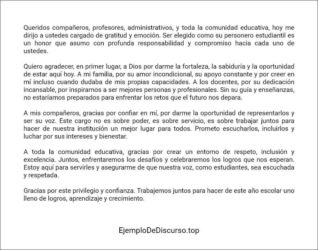 formato de Discurso de agradecimiento personero estudiantil