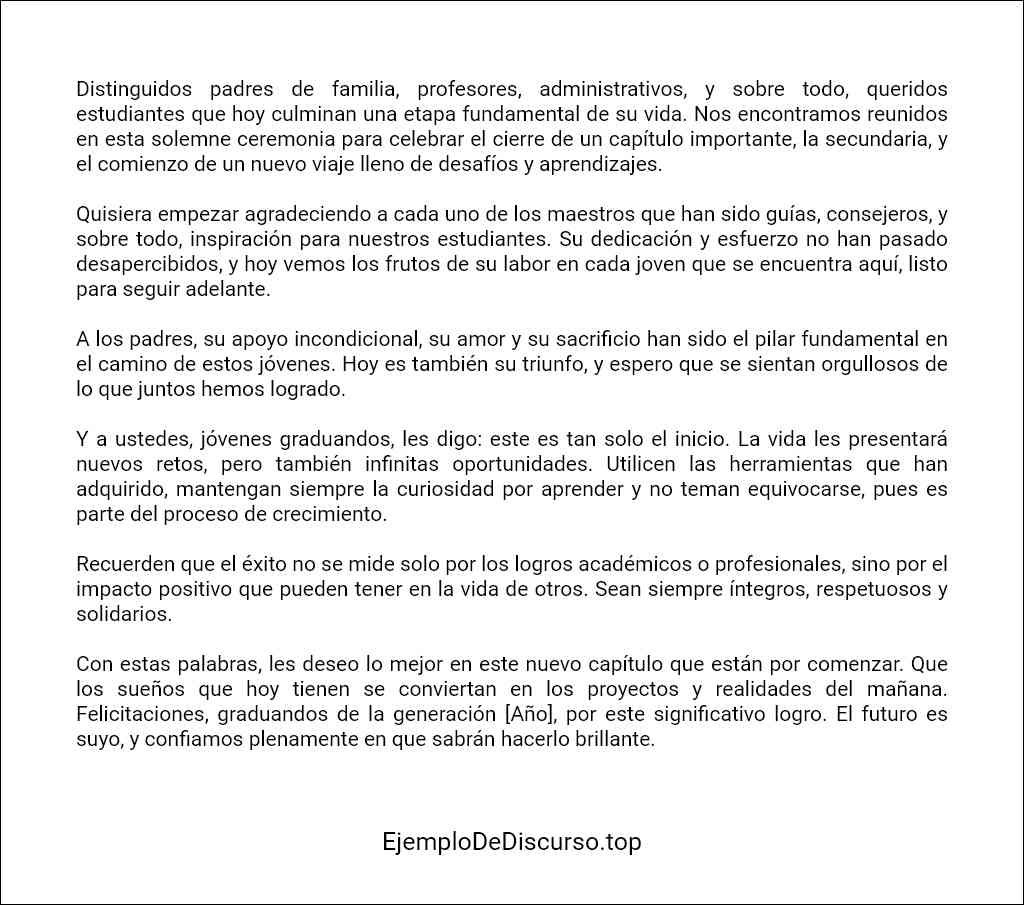 plantilla de Discurso de clausura de secundaria 