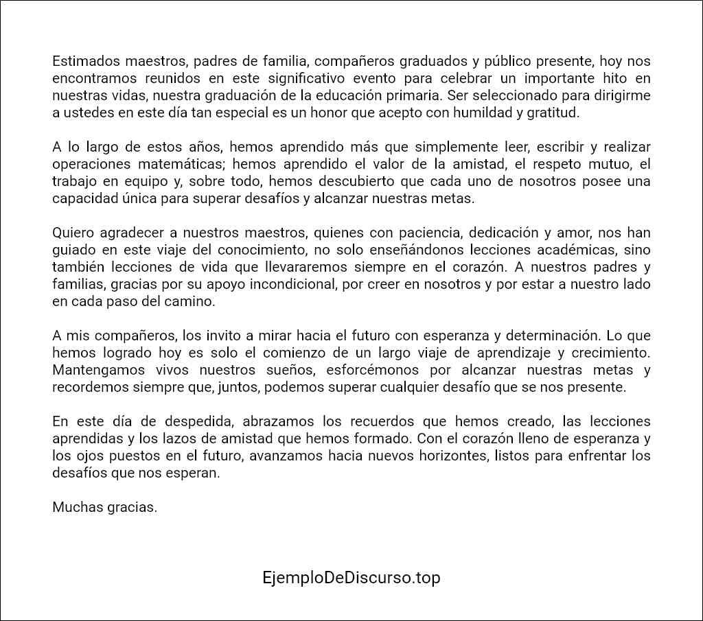 plantilla de Discurso de graduación de primaria por un alumno de sexto 