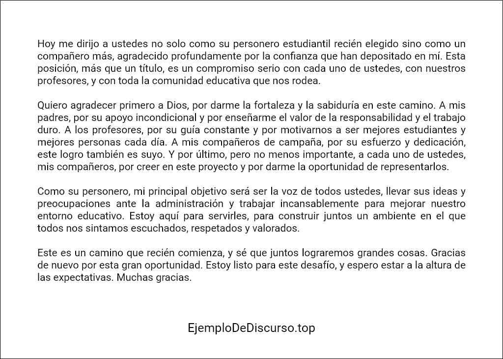 modelo de Discurso de agradecimiento personero estudiantil